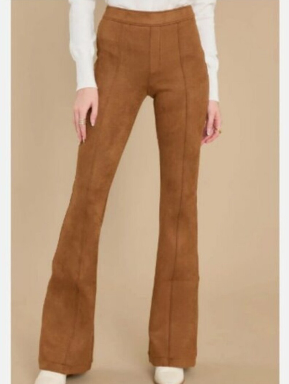 Spanx Faux Suede Flare Pants In Rich Camel - Picture 4 of 12